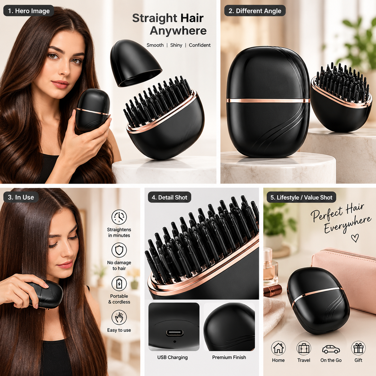 Mini Portable Hair Straightening Brush